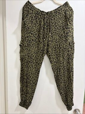 Olive Green Leopard Print Jogger Pants